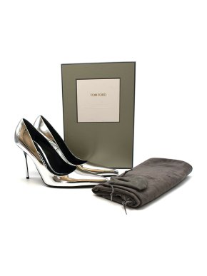 Tom Ford Mirrored silver leather heeled pumps