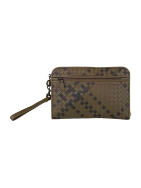 Bottega Veneta Khaki & black Intrecciato leather pouch
