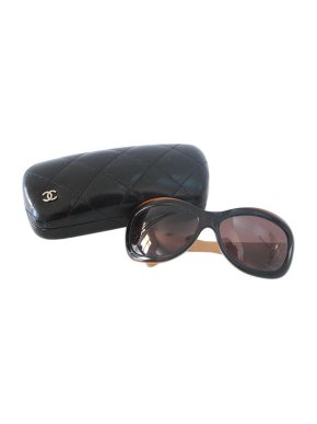 Chanel Black & beige acetate quilted arm sunglasses