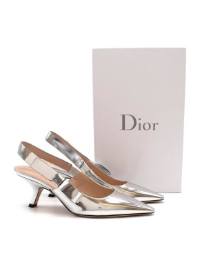 Dior Metallic silver leather bow slingback heeled pumps