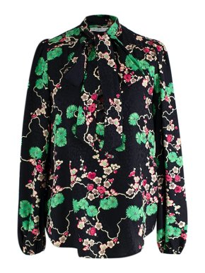 Rixo Black floral silk leopard jacquard blouse