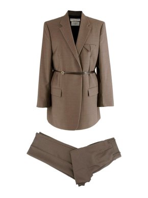 Bottega Veneta Taupe lightweight wool belted jacket & trousers