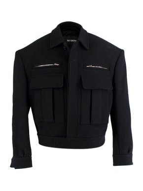 Raf Simons Black Wool Cropped Military Jacket