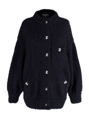 Chanel Navy Embroidered Loop Pattern Cardigan