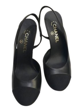 Chanel Black leather d'Orsay pearl heeled pumps