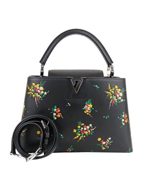 Louis Vuitton Black floral Taurillon leather Capucines PM bag