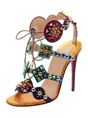 Christian Louboutin Spiked Suede and Lamé Leather Kaleikita Sandals