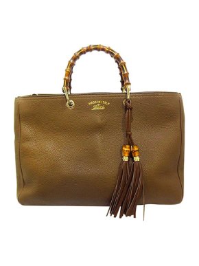 Gucci Khaki-brown leather Bamboo Shopper tote bag