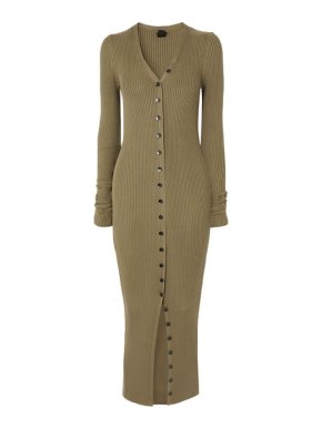 Petar Petrov Erica Army Green Ribbed-knit Silk Midi Dress