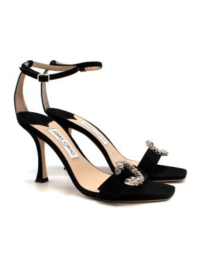 Jimmy Choo Black Suede Crystal Buckle Marsai 90 heeled sandals