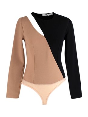 Safiyaa Nude & black stretch-knit Tamara bodysuit