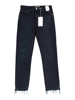 Trave Black denim distressed straight leg jeans