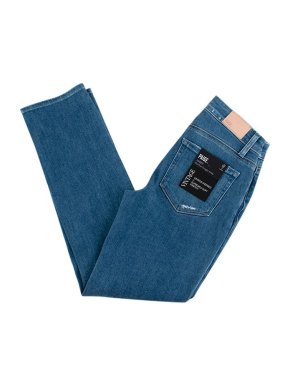 Paige Mid-wash Stretch Rip Denim Amber Straight Leg Jeans