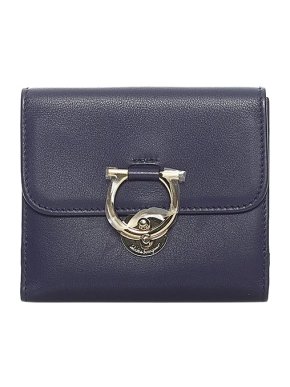 Salvatore Ferragamo Navy leather Gancini compact wallet