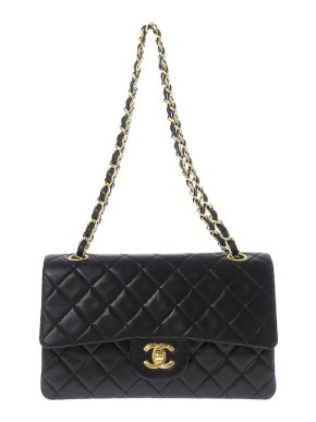 Chanel Black lambskin leather quilted small flap bag