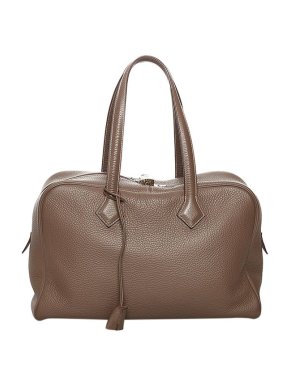 Hermes Taupe Taurillon Clemence leather Victoria 35 bag PHW