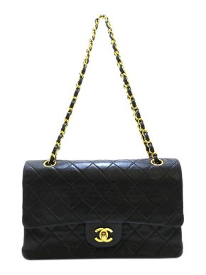 Chanel Black lambskin leather quilted double flap bag