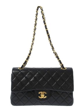 Chanel Black lambskin leather quilted small double flap bag