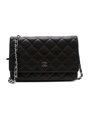 Chanel Black lambskin leather quilted wallet on chain