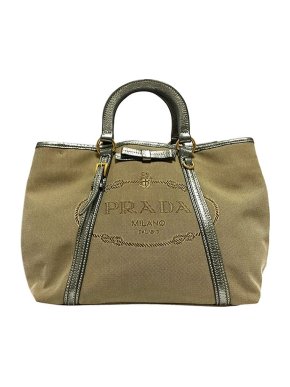 Prada Khaki canvas Canapa loto tote bag