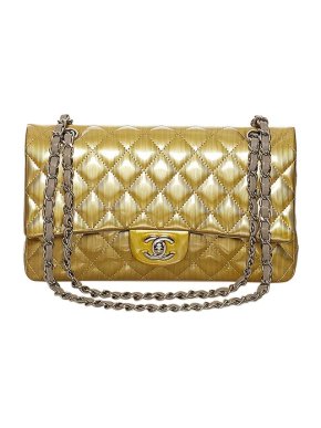 Chanel Gold Patent Leather Double Flap Bag