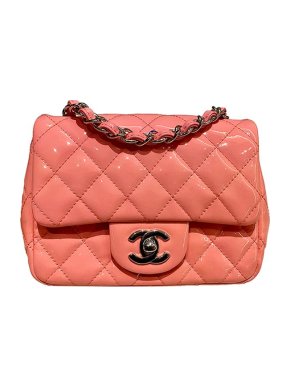 Chanel Pink patent quilted mini flap bag