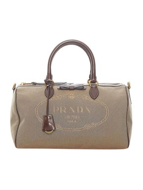Prada Beige canvas Canapa Logo boston bag