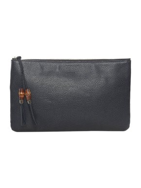 Gucci Vintage black leather Bamboo tasselled leather clutch bag