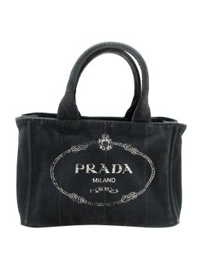 Prada Black denim Canapa Logo tote bag