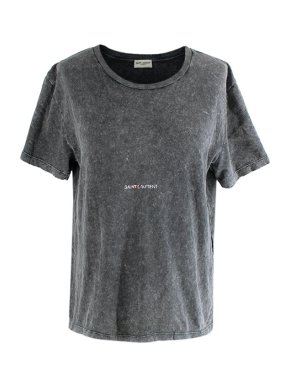 Saint Laurent Grey Distressed Vintage Logo T-Shirt