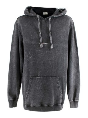 Saint Laurent Grey Distressed Vintage Logo Hoodie