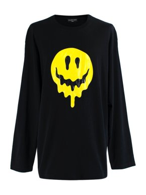Balenciaga Black cotton jersey smiley face long sleeve top
