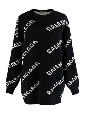 Balenciaga All-Over Logo Intarsia Knit Jumper