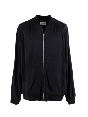 Black Satin Panther Embellished Bomber Jacket 1