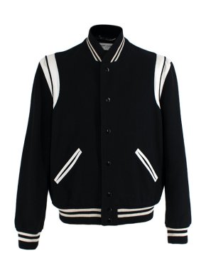 Saint Laurent Black & White Leather Trim Teddy Jacket