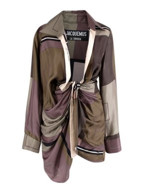 Jacquemus Draped scarf print silk twill Bahia dress