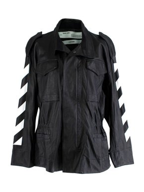 Off White Arrow Print Drawstring Leather Jacket