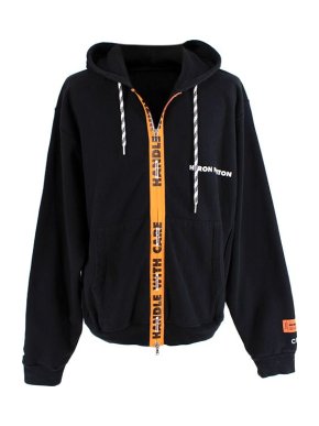 Heron Preston Black cotton jersey orange tape hoodie