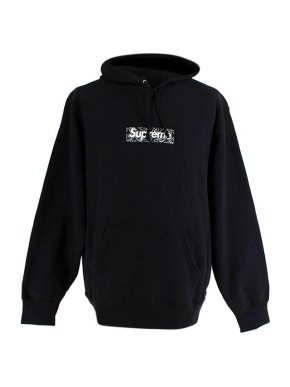 Supreme Black cotton jersey paisley box logo hoodie