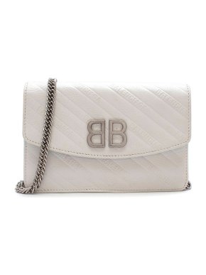 Balenciaga White All-Over Logo BB Chain Wallet