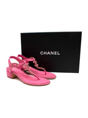 Chanel Pink leather quilted block heeled sandals