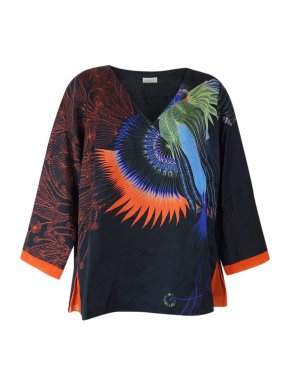 Dries Van Noten Black bird print silk shell top