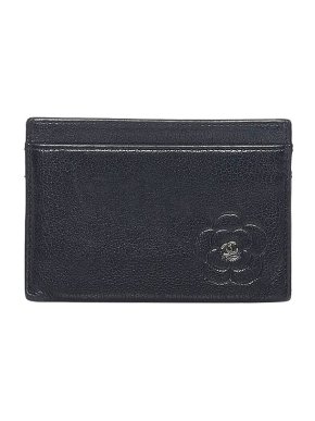 Chanel Black leather Camelia card holder