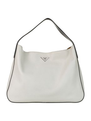 Prada White Vitello Daino leather hobo bag
