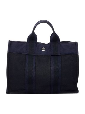 Hermes Vintage navy canvas Fourre Tout PM tote bag