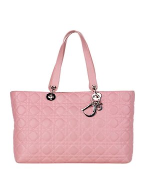 Pink leather Cannage quilted Lady Dior soft tote bag