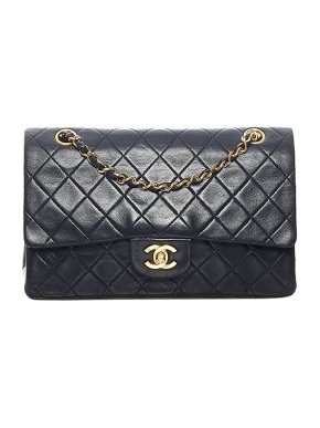 Chanel Black lambskin leather quilted small double flap bag