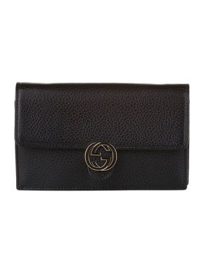 Gucci Black leather interlocking GG wallet on chain