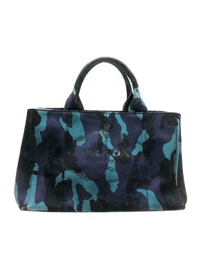 Prada Blue camouflage canvas Canapa Logo tote bag