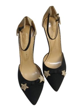 Charlotte Olympia Black suede & gold glitter star applique heeled pumps